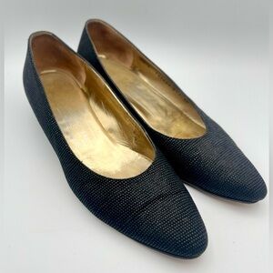 Vintage Bruno Magli Tomaia Pelle Leather Pumps Black Textured Size 8 AA (Narrow)